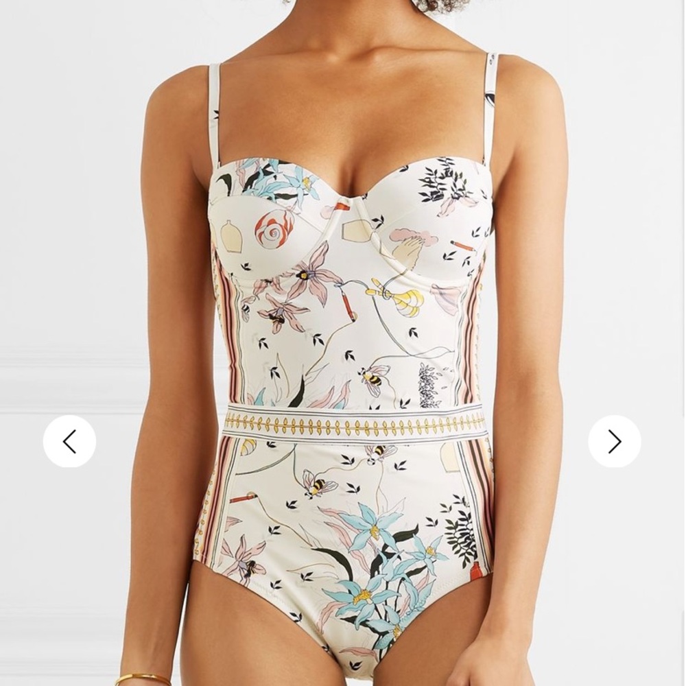Tory Burch Floral One Piece Swimsuit - Cream and Blue